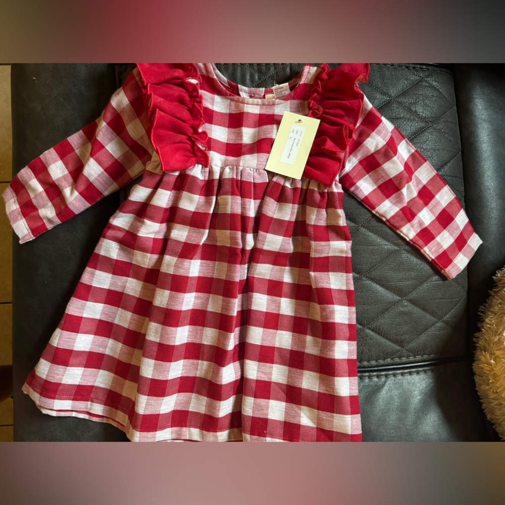 Red and White Checkered Dress with Ruffle Details